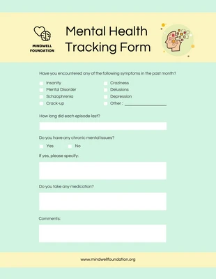 Free  Template: Mental Health Tracking Form Template