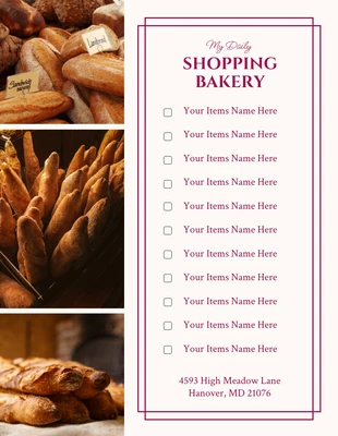 Free interactive Template: Classic Bakery Item List Shopping Checklist Template