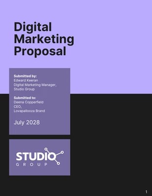 Free  Template: Black & Purple Color Digital Marketing Proposal Template