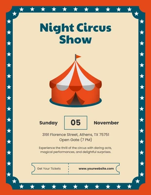 Free  Template: Red Dark Blue And Beige Illustrative Circus Invitation