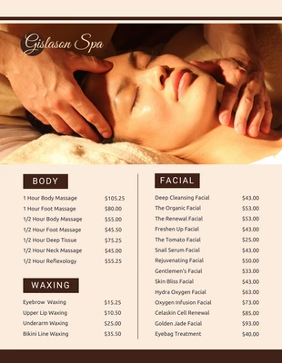 Free  Template: Cream Minimalist Spa Menu