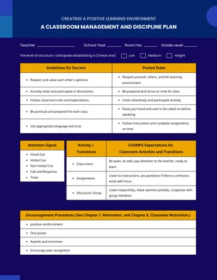 Free  Template: Classroom Management and Discipline Plan Template