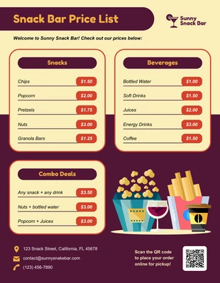 premium interactive Template: Snack Bar Price List Template