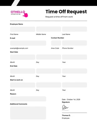 Free  Template: Time Off Request Form Template