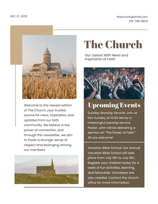 Free  Template: Brown White Simple Church Newsletter Template