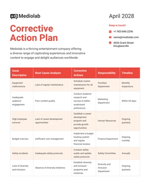 Free  Template: Simple Corrective Action Plan Template