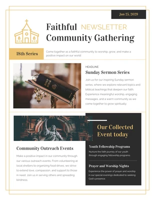 Free  Template: Golden Faithful Church Newsletter Template