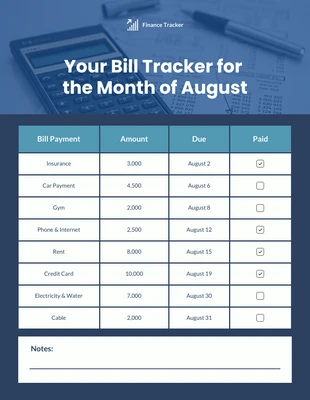 Free interactive Template: Bill Calendar Template