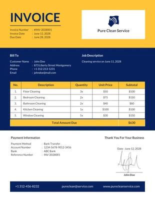 business  Template: Blue Yellow Cleaning Service Invoice Template