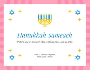 Free  Template: Warm Pink Hanukkah Card