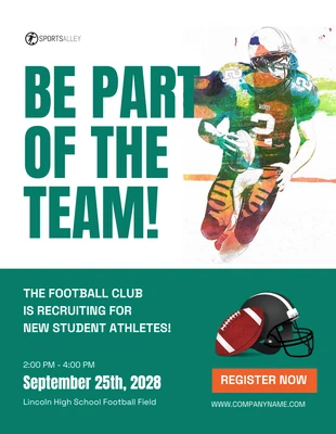 Free  Template: Green and White Football Team Recruitment Poster