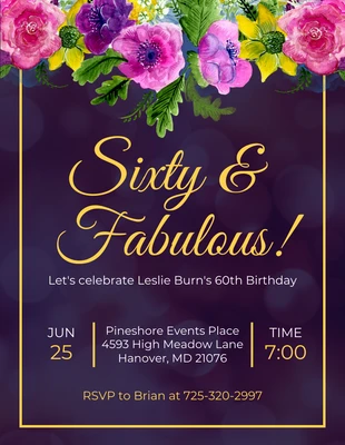 Free  Template: Purple Modern Luxury Floral 60th Birthday Invitation