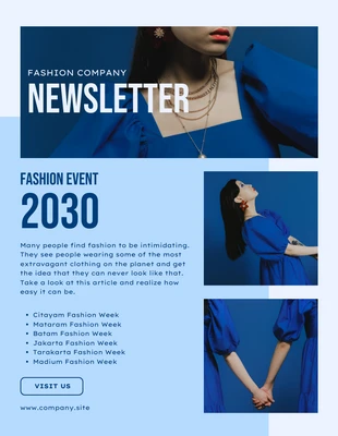 Free  Template: Blue Monochrome Modern Fashion Company Newsletter Template