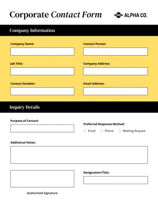 business interactive Template: Corporate Contact Form Template