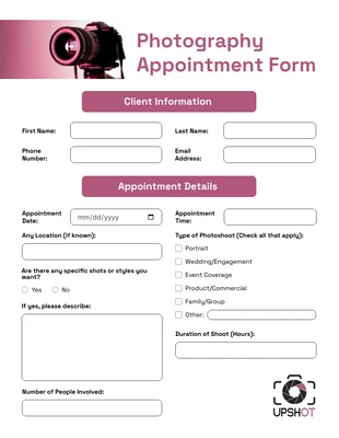 business interactive Template: Simple Minimalist Photography Appointment Form