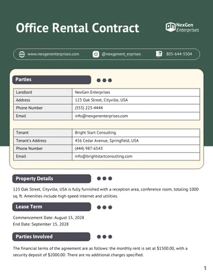 Free  Template: Office Rental Contract Template