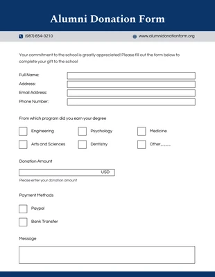 Free  Template: Alumni Donation Form Template