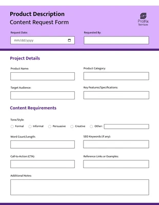 Free interactive Template: Content Form Template