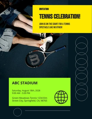 Free  Template: Black Line Tennis Sports Invitation