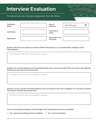 premium interactive Template: Plantation Interview Evaluation Form Template