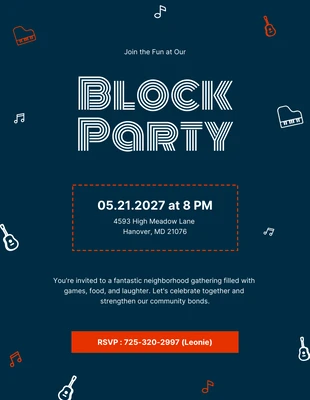 Free  Template: Dark Navy Blue Block Party Invitation