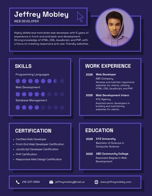 Free  Template: Purple Web Developer UI Resume Template