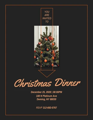 Free  Template: Simple Dark Orange Christmas Dinner Invitation