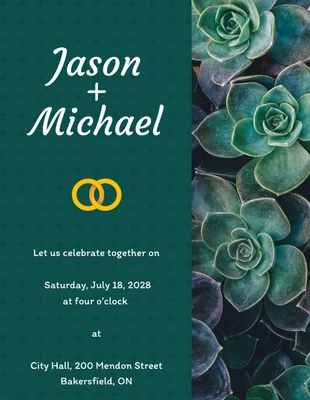 Free  Template: Dark Green Wedding Invitation