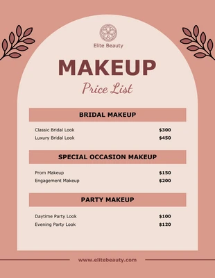 Free  Template: Makeup Price List Template