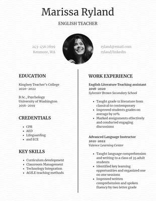 Free  Template: Light English Teacher Student Resume Format Template