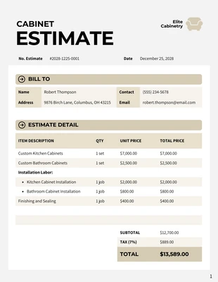 business  Template: Cabinet Estimate Template