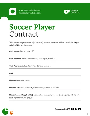 Free  Template: Soccer Player Contract Template