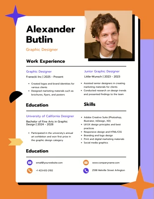 Free  Template: Orange Purple Graphic Design Resume Template