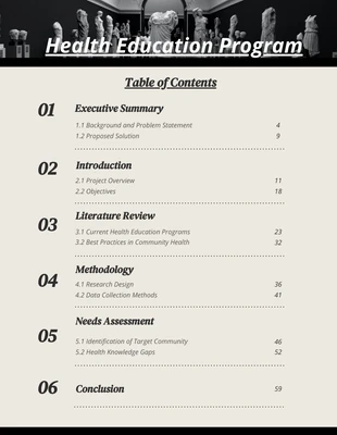 Free  Template: Simple Project Table of Contents Template