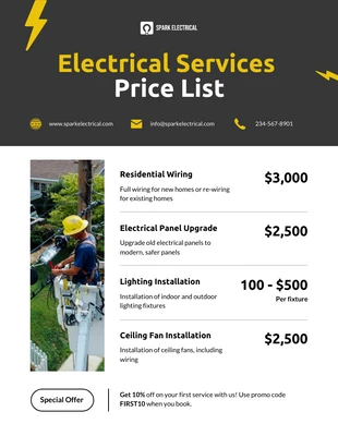 Free  Template: Electrical Services Price List Template