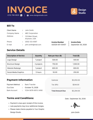 business  Template: Blue Orange Graphic Design Invoice Template