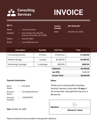 Free  Template: Modern Brown White Service Invoice Template