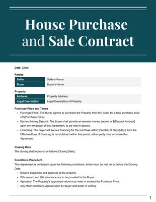 premium  Template: Teal White House Purchase and Sale Contract Template