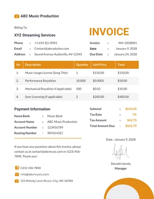 Free  Template: Music Royalty Invoice Format Template