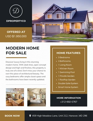 Free  Template: Free Modern Home for Sale Real Estate Flyer Template