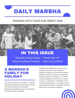 Free  Template: White Blue Family Newsletter Template