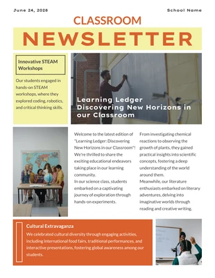 Free  Template: Soft Yellow Orange Classroom Newsletter Template