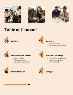 business  Template: HR Handbook Project Work Table of Contents Template