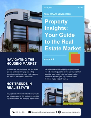 Free  Template: Blue Modern Property Insights Newsletter Template