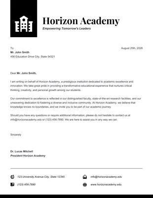 Free  Template: Minimalist Modern Black White University Letterhead