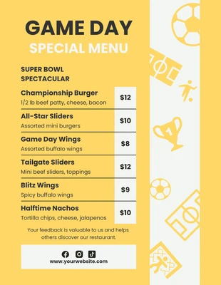 Free  Template: White And Yellow Cute Football Menus