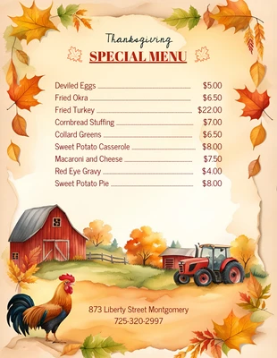 Free  Template: Light Yellow Modern Illustration Thanksgiving Menu