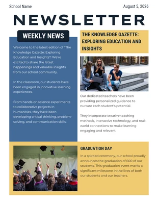 Free  Template: Blue Yellow School Weekly Newsletter Template