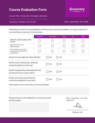 premium  Template: Plum Course Evaluation Form Template