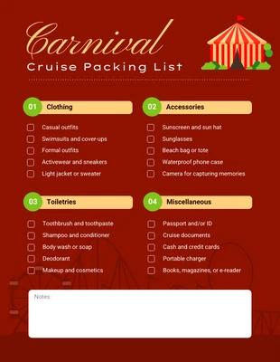 Free interactive Template: Red Yellow Carnival Cruise Packing List Template